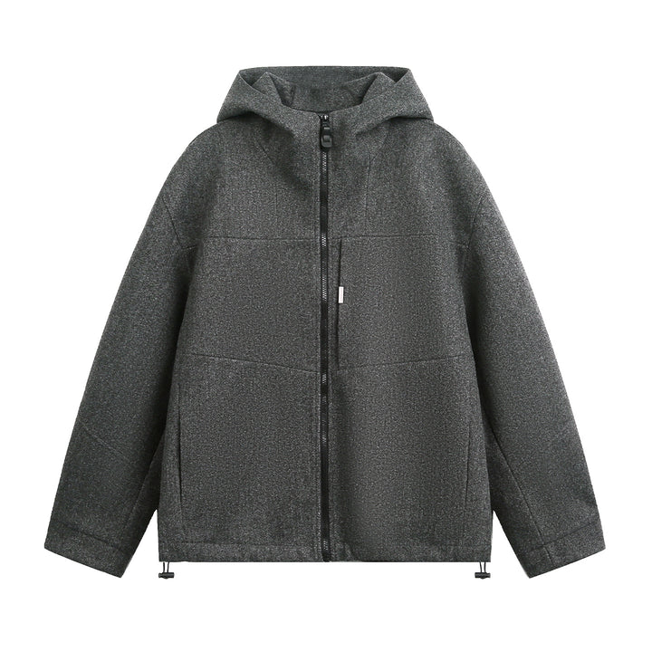 Unisex Oversize Kapuzenjacke aus meliertem Wollmix mit Kordelzugsaum Drune