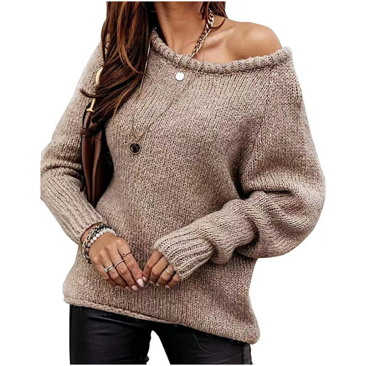 Damen moderner Strickpullover mit schulterfreiem Design und oversized Passform Drune