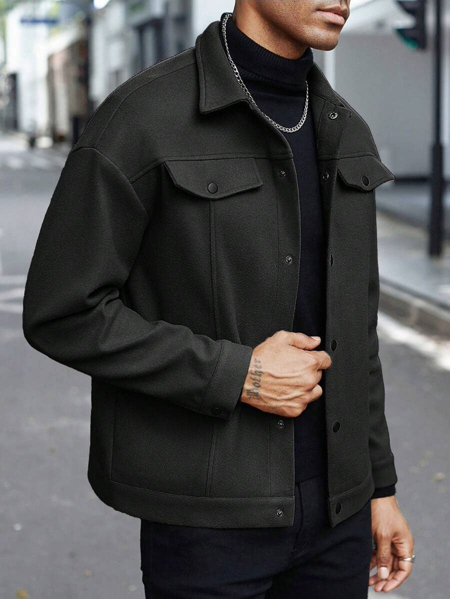 Herren nan Hemdjacke aus Wollmischung mit Druckknöpfen und Pattentaschen Drune