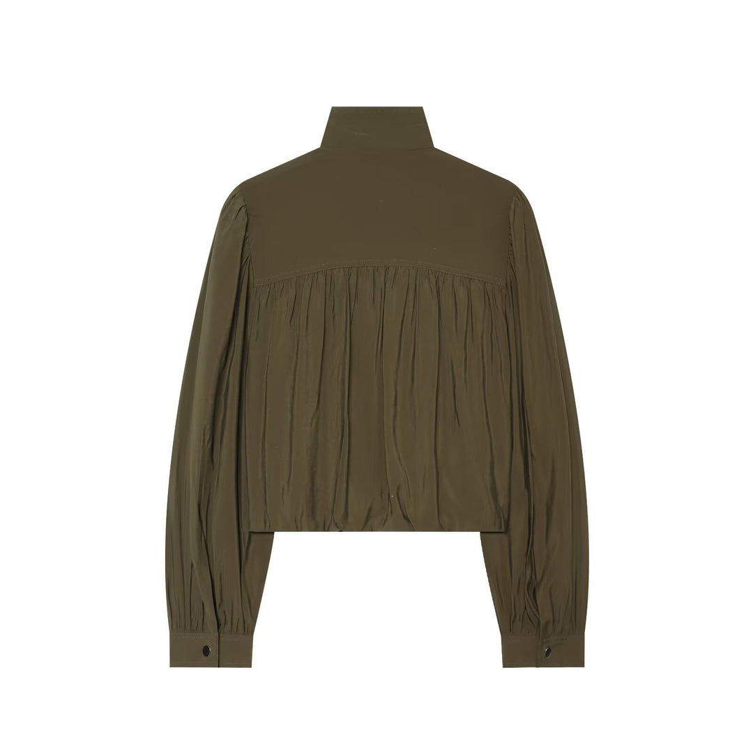 Damen Zweiteiliges Ensemble aus plissiertem Cropped-Blouson mit Stehkragen und weiter Cargo-Hose Drune