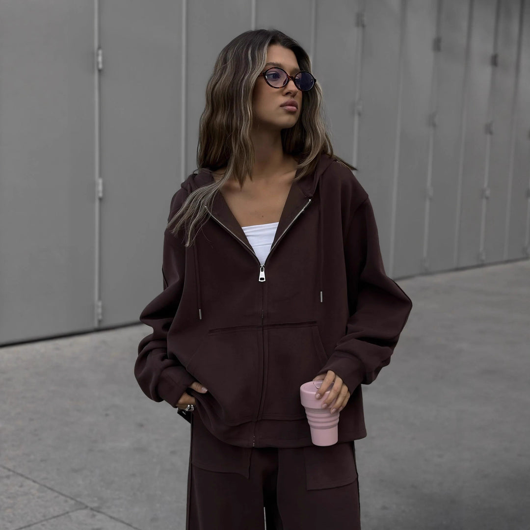 Damen oversized Kapuzenjacke mit Reißverschluss und lässiger Cargo-Loungehose Drune