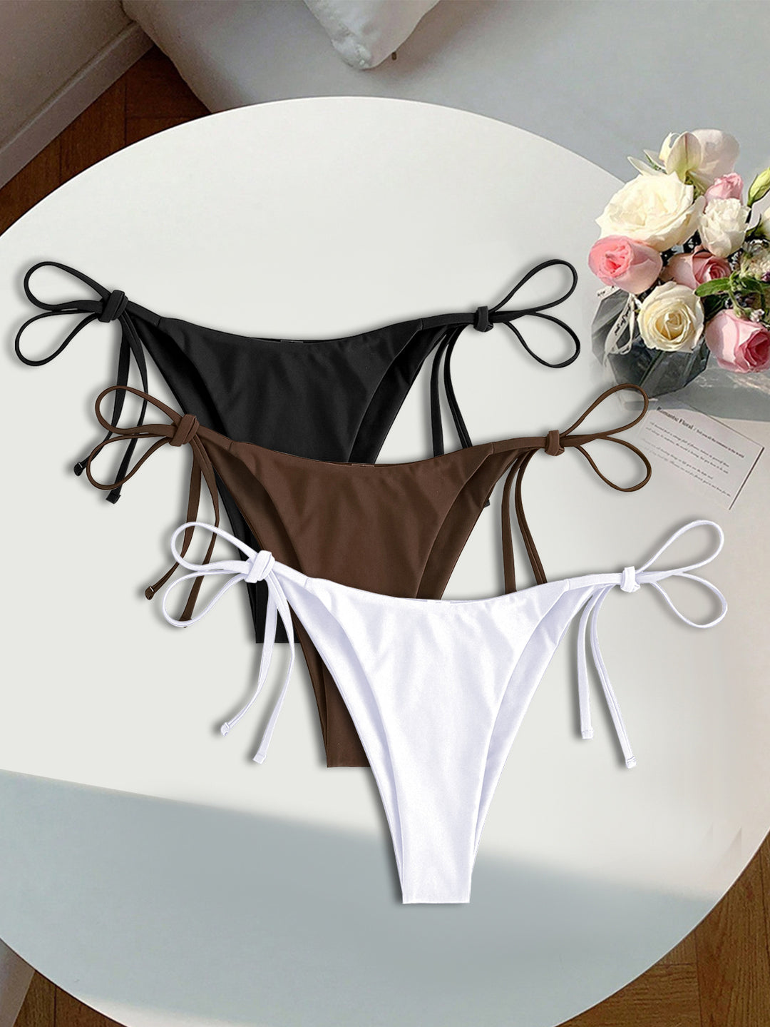 Damen Triangel-Bikini mit floralem Leopardenmuster und verstellbaren Bindebändern Drune