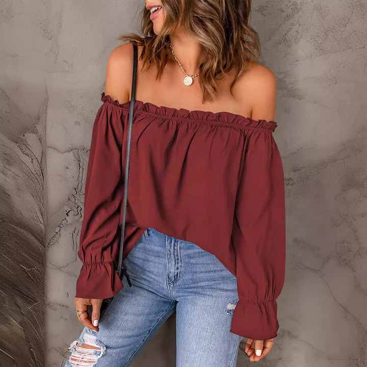 Damen Off-Shoulder Bluse mit Rüschendetails Drune