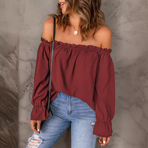 Damen Off-Shoulder Bluse mit Rüschendetails Drune