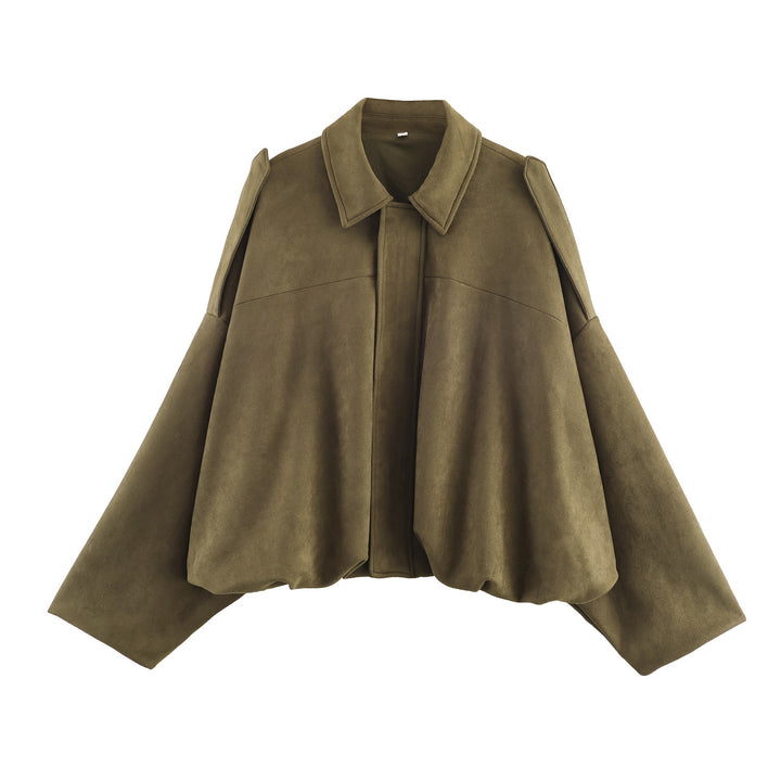 Damen nan oversized Cape-Jacke mit verdeckter Frontblende, Kragen und ballonförmigem Saum Drune