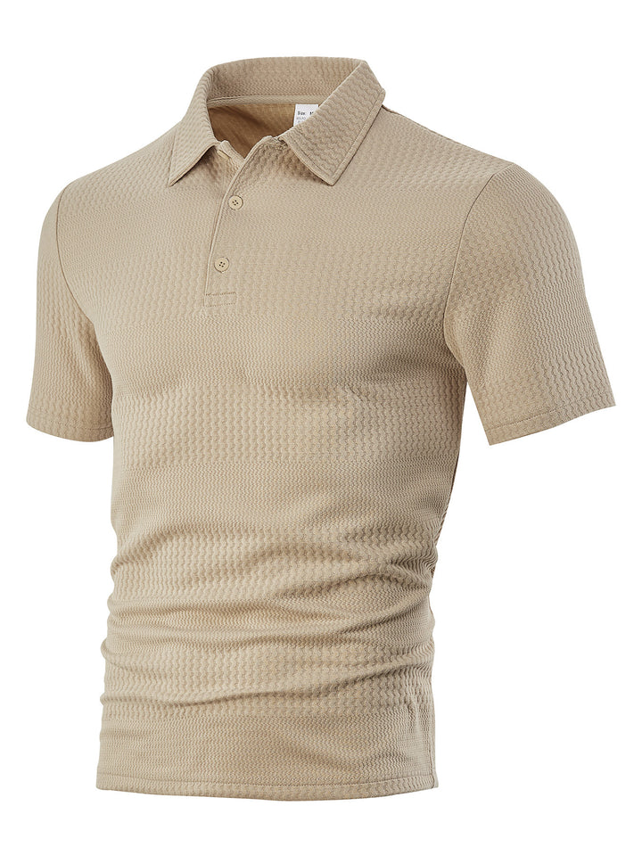 Herren nan körperbetontes Kurzarm-Polo aus elastischem Jacquardstrick mit Hemdkragen Drune
