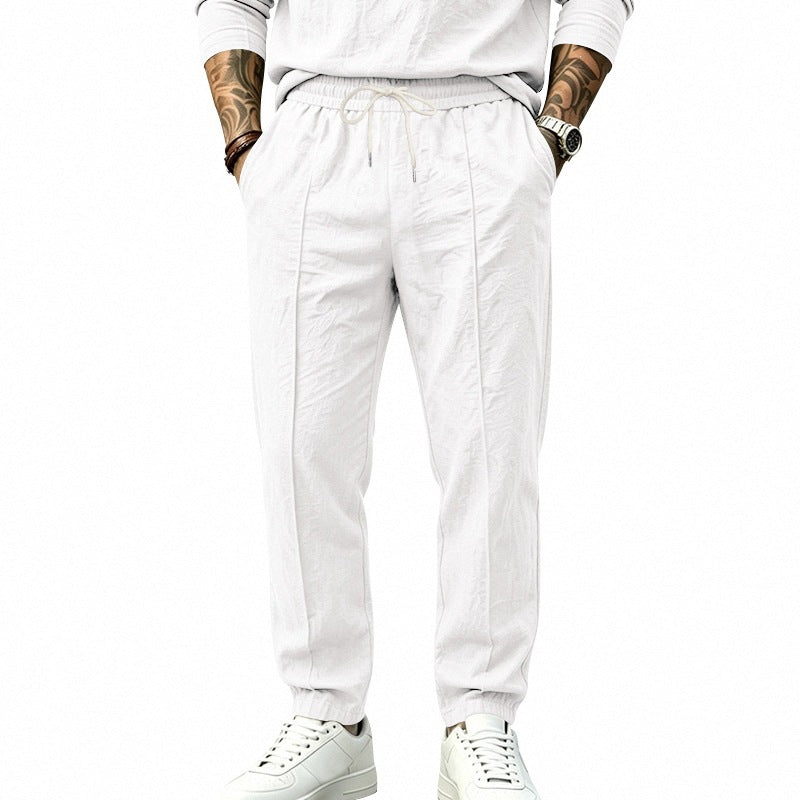 Herren Tapered-Freizeithose mit Tunnelzug, Bügelfalte und elastischem Saum Drune