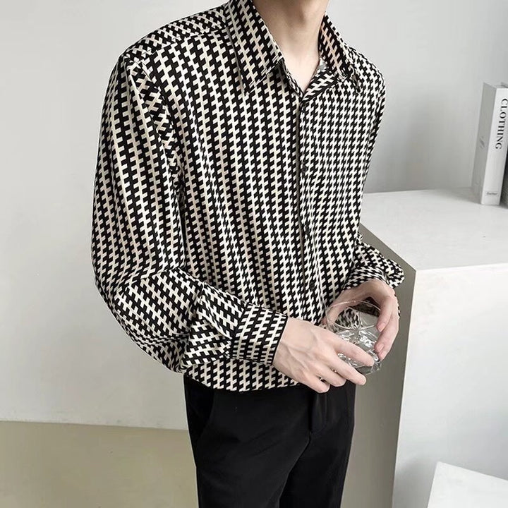 Herren Gemustertes Oversize-Hemd mit Hahnentritt-Motiv und klassischem Hemdkragen Drune