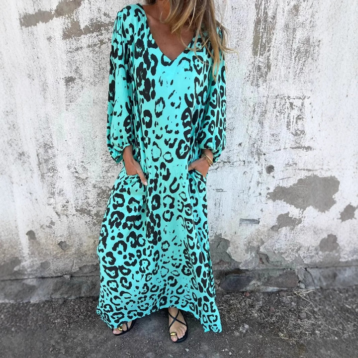 Damen Maxikleid mit exklusivem Leopardenmuster und praktischen Seitentaschen Drune