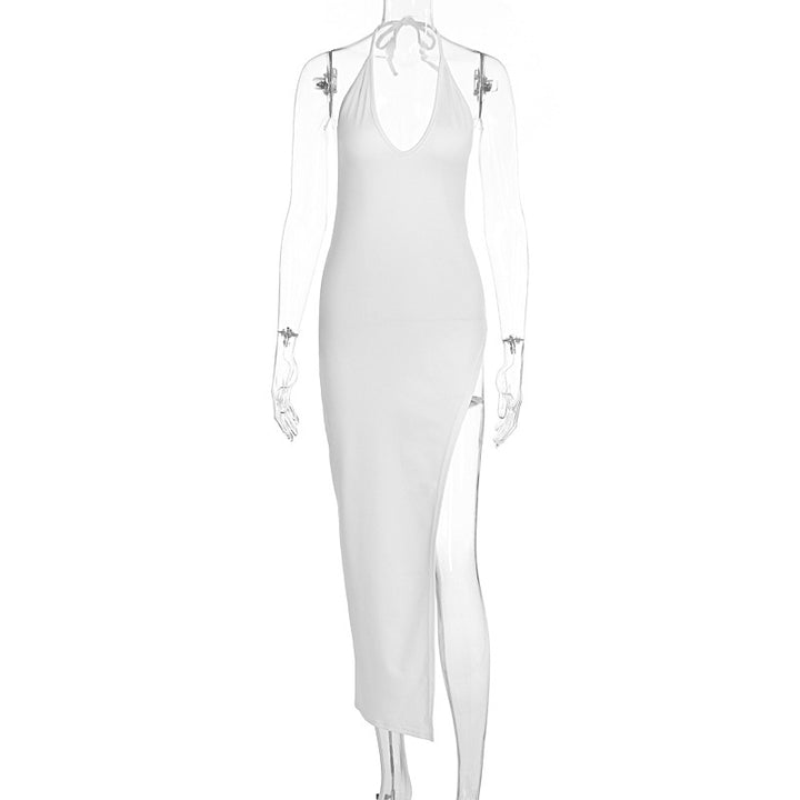 Damen atemberaubendes Maxikleid mit raffiniertem V-Ausschnitt und hohem Schlitz Drune