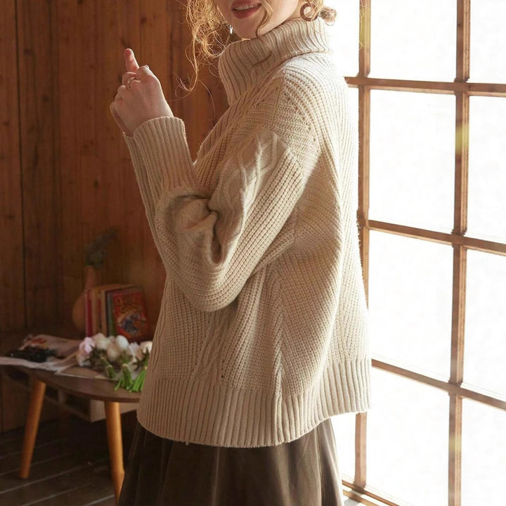 Damen Strickpullover mit hohem Kragen und Zipper Drune