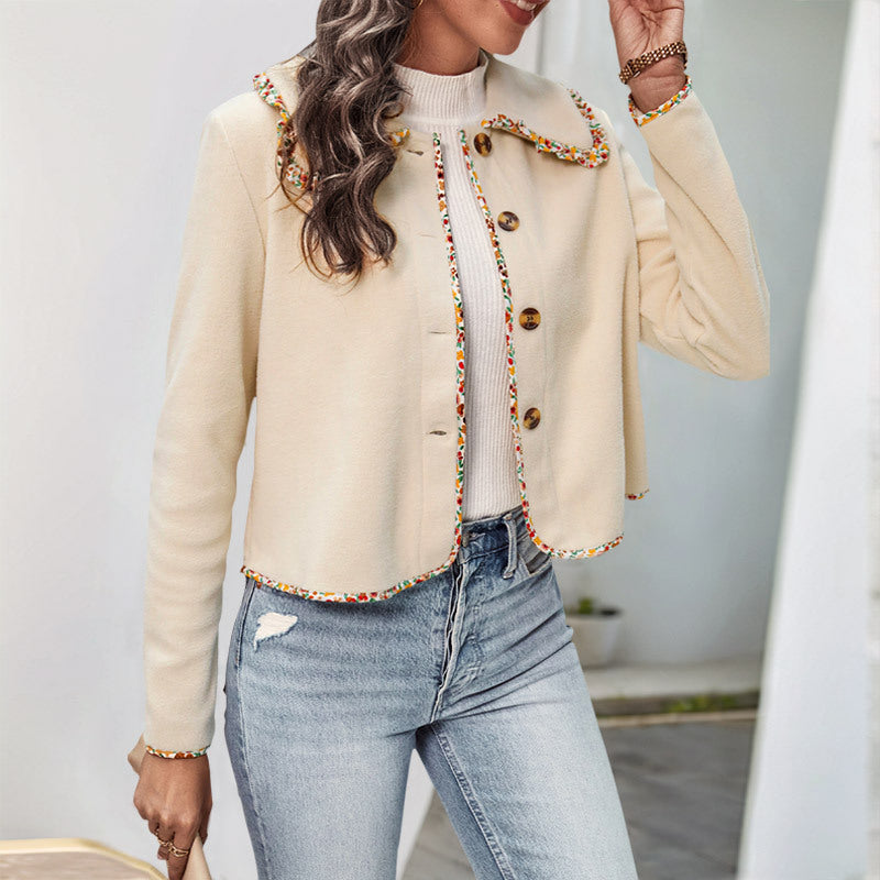 Damen Kurzjacke im Cardigan-Stil mit Zierborte, kastiger Passform und Hornoptik-Knöpfen Drune