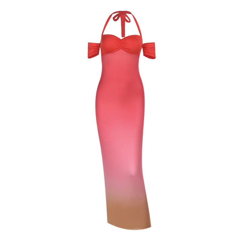 Damen figurbetontes Kleid mit Halter-Design und floralem Akzent Drune