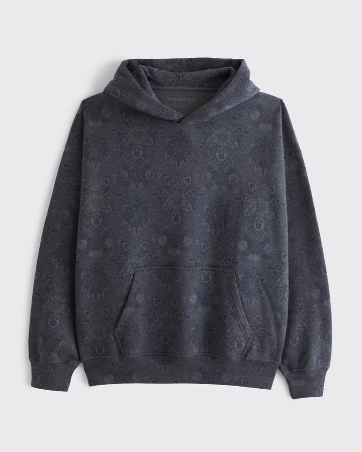Unisex nan lockerer Kapuzensweat mit dezenter Blätterstruktur, doppelter Kapuze ohne Kordelzug und Kängurutasche Drune