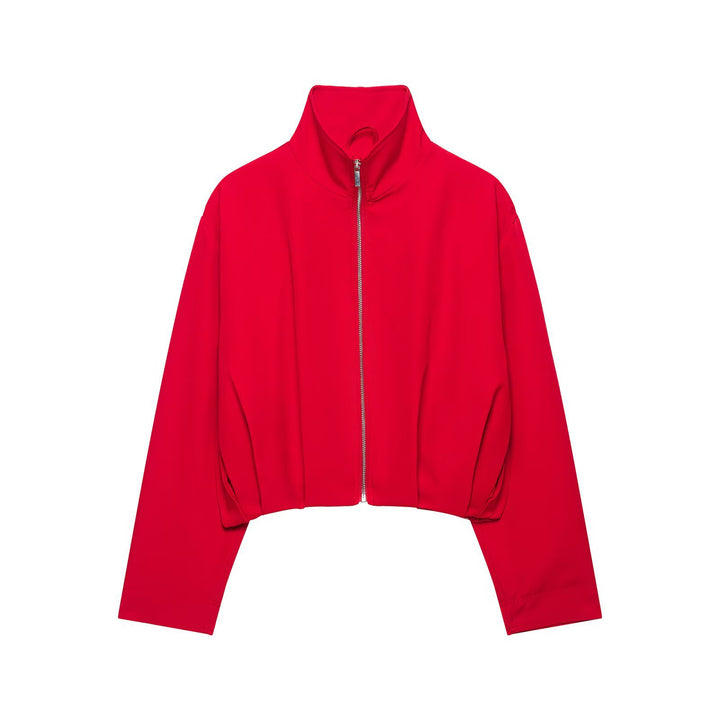 Damen Cropped-Boxy-Jacke mit hohem Stehkragen und durchgehendem Reißverschluss Drune