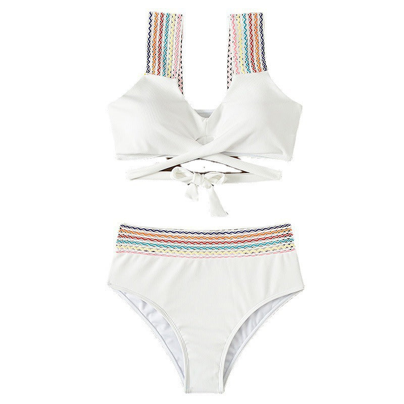 Damen Hochtailliertes Bikini-Set mit farbenfrohem Trägerdesign Drune