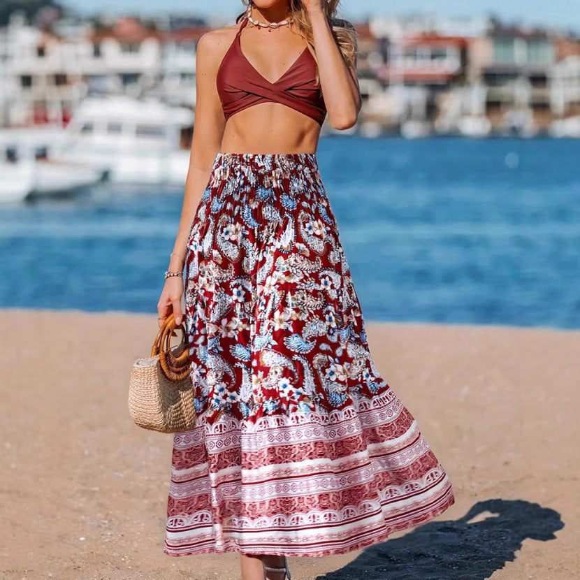 Frauen Bohemian-Stufenrock Midi Drune