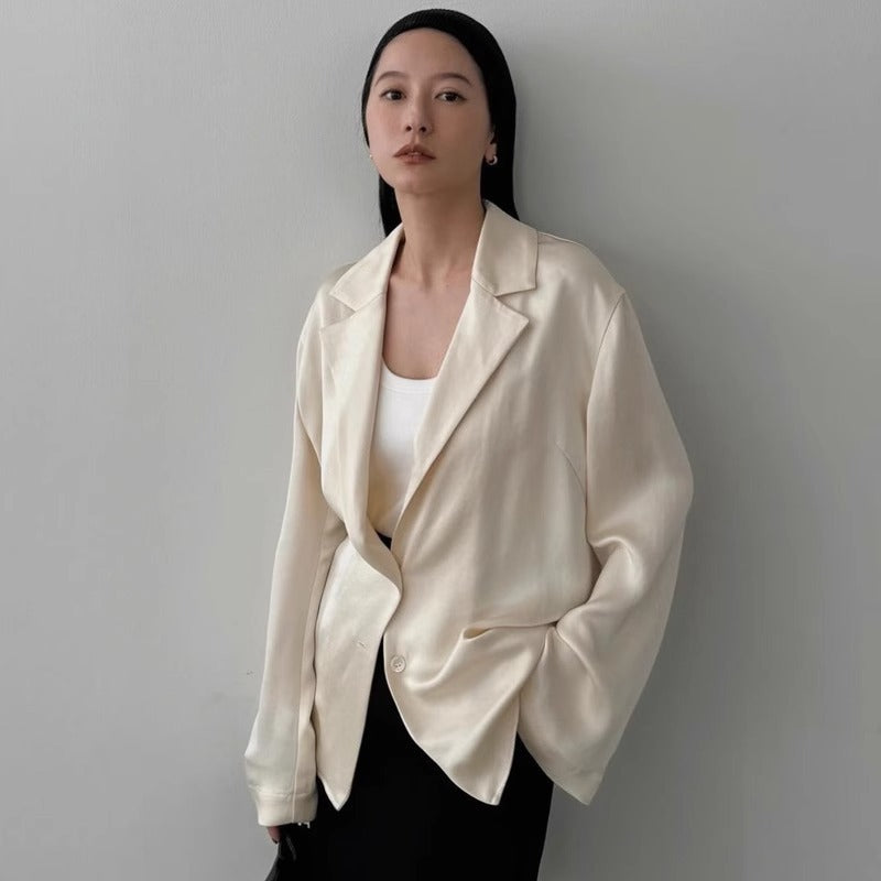 Damen elegante blazerjacke aus hochwertigem Satin Drune