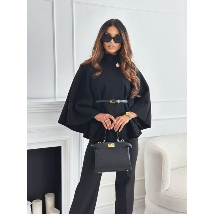Damen modischer und eleganter Poncho mit Taillengürtel Drune