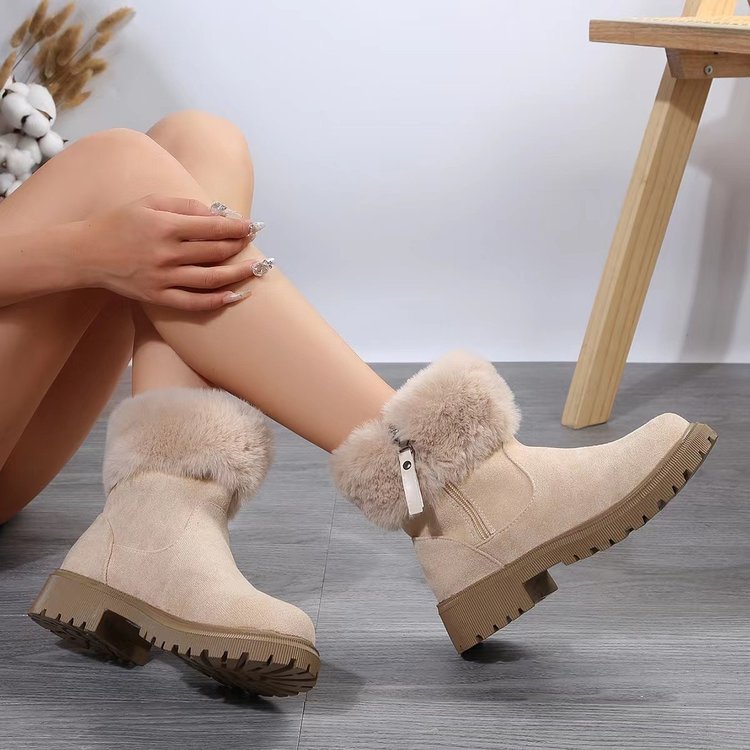 Damen  gefütterte Ankle-Boots mit vollem Fellkragen, robust profiliertem Laufsohle und seitlichem Reißverschluss Drune