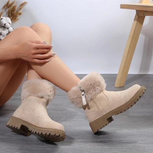 Damen  gefütterte Ankle-Boots mit vollem Fellkragen, robust profiliertem Laufsohle und seitlichem Reißverschluss Drune