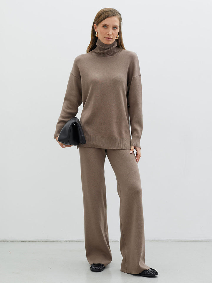 Damen Modisches Strickensemble mit hohem Kragen und weitem Schnitt Drune