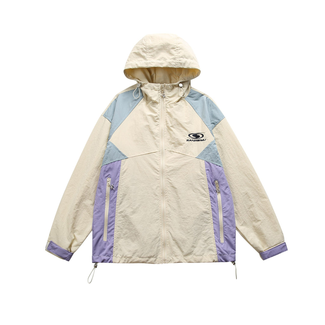 Unisex Leichte Kapuzen‑Windjacke im Colorblock‑Design mit Zwei‑Wege‑Reißverschluss Drune