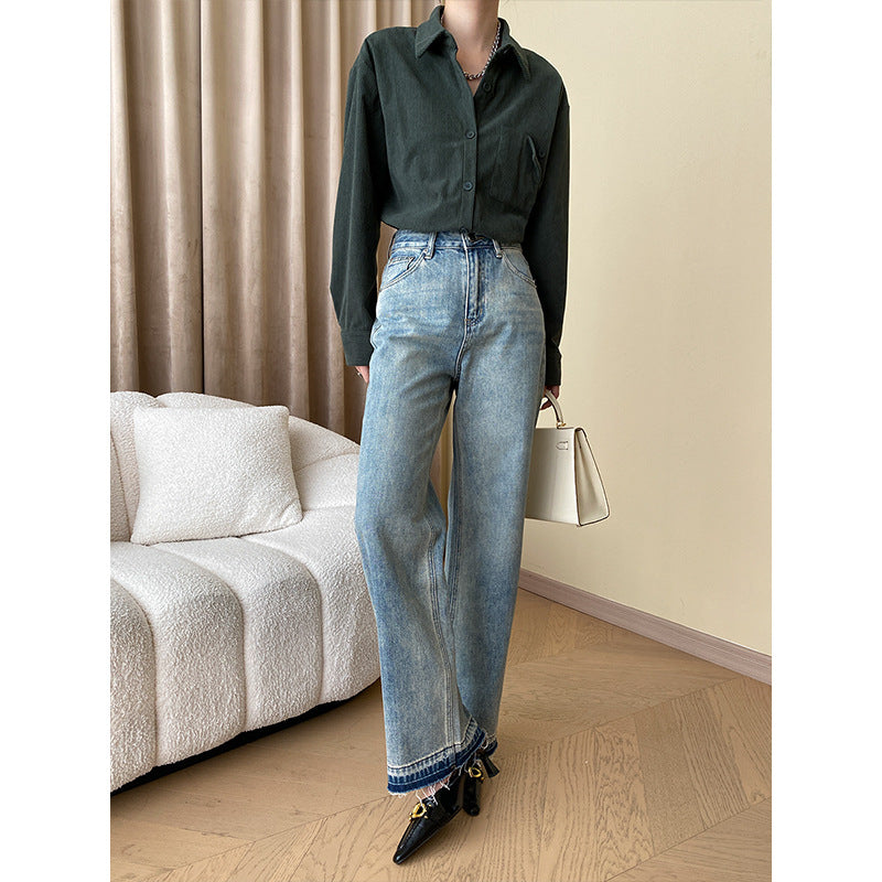 Damen lässiges Langarmshirt mit modischem Knopfdetail und langem Schnitt Drune