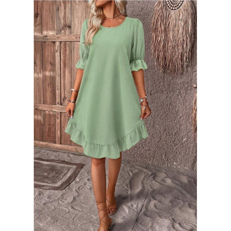 Damen Sommerliches Freizeitkleid mit Rüschendetails und lockerem Schnitt Drune