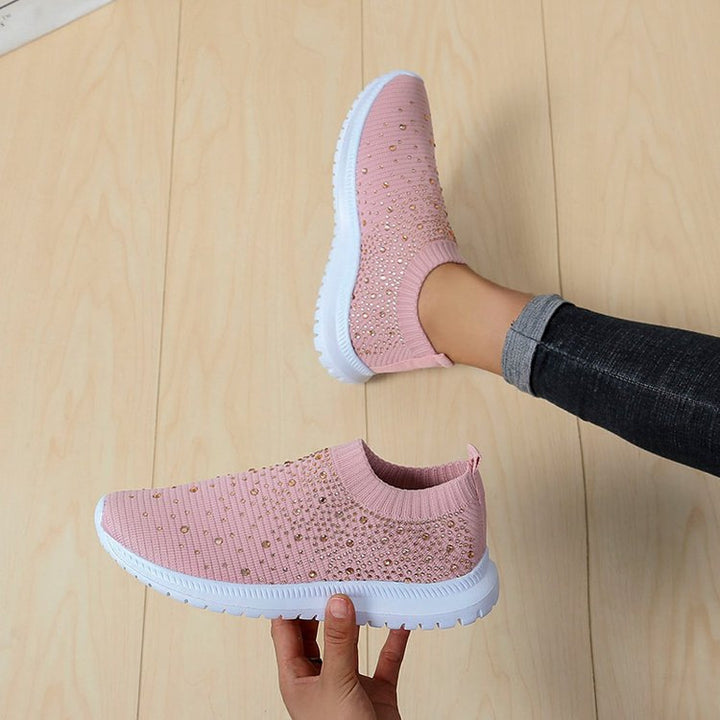 Damen Strick-Slip-On-Sneaker mit elastischem Schaft und Ziersteinen Drune