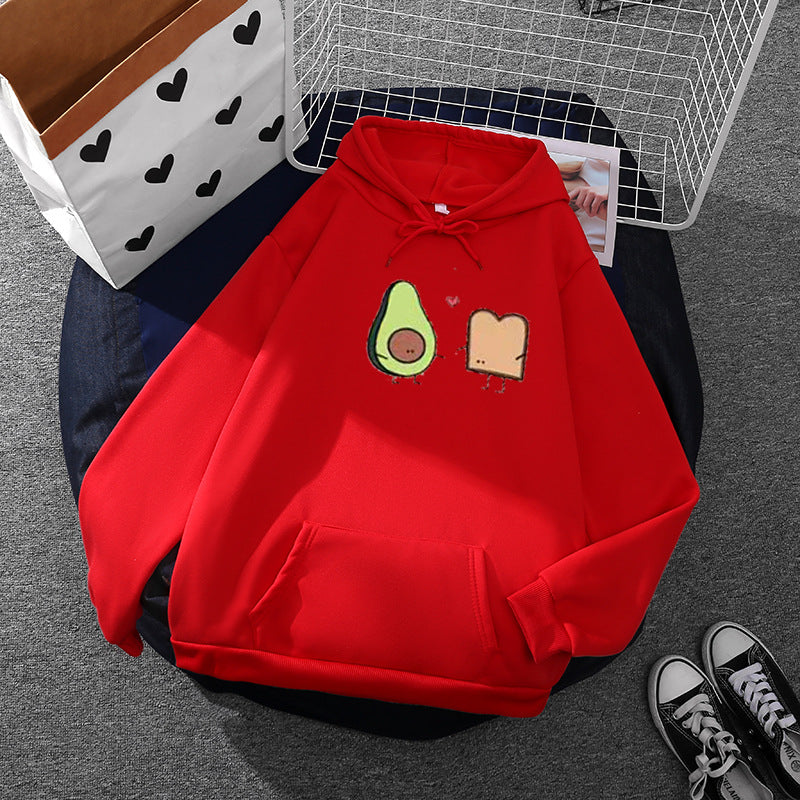 Damen nan gemütlicher Kapuzenpullover mit Avocado‑Toast-Illustration, weichem Fleece-Innenfutter und Kängurutasche Drune
