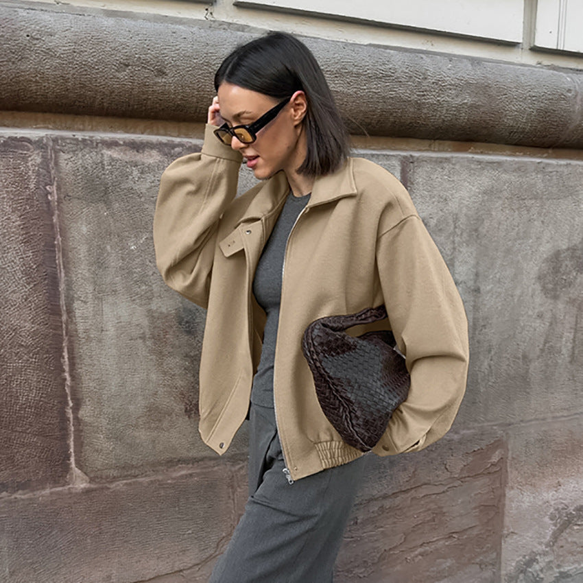 Damen Oversized Baumwolljacke mit Stehkragen und praktischen Taschen Drune