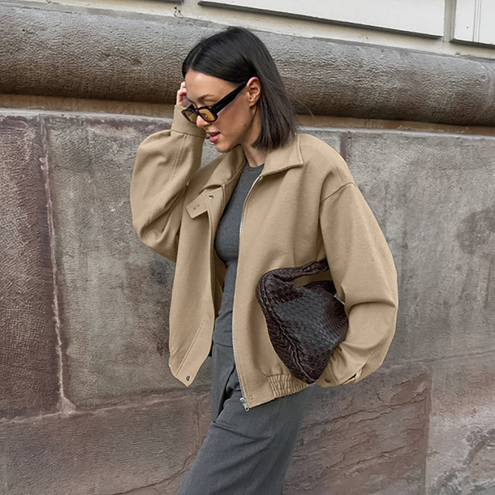 Damen Oversized Baumwolljacke mit Stehkragen und praktischen Taschen Drune