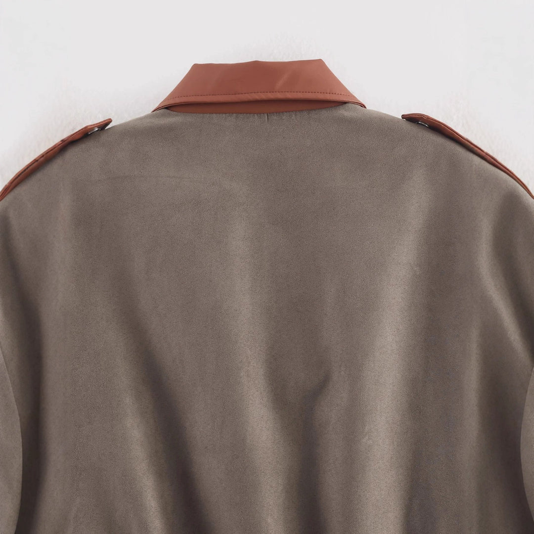 Damen nan oversized Kurzjacke mit kontrastkragen, Schulterpatten und elastischem Taillenzug Drune