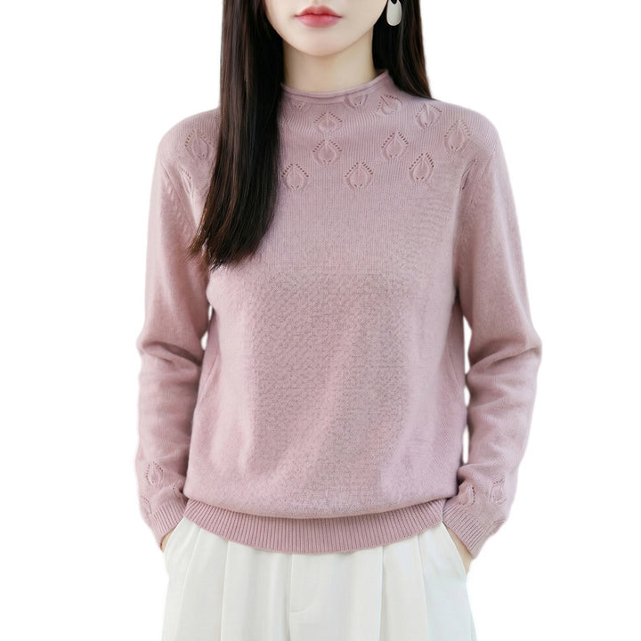 Damen Kurzrollkragenpullover aus Feinstrick mit Ajour‑Yoke und geripptem Saum Drune