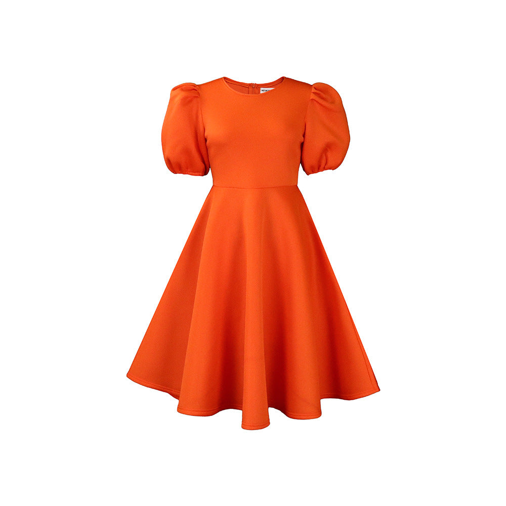 Damen Midikleid mit voluminösen Puffärmeln und schwingendem Rock Drune