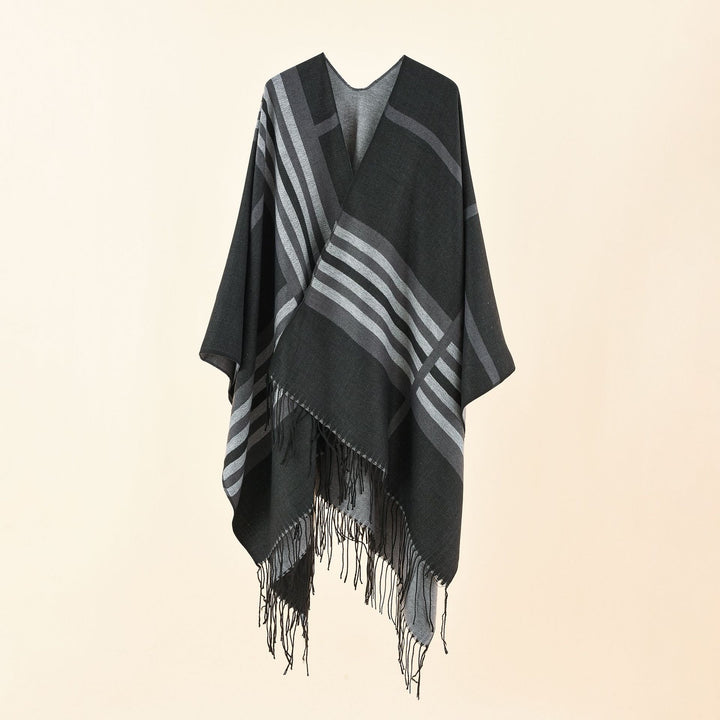 Damen Strickponcho im Paisley-Jacquard mit offener Vorderseite Drune