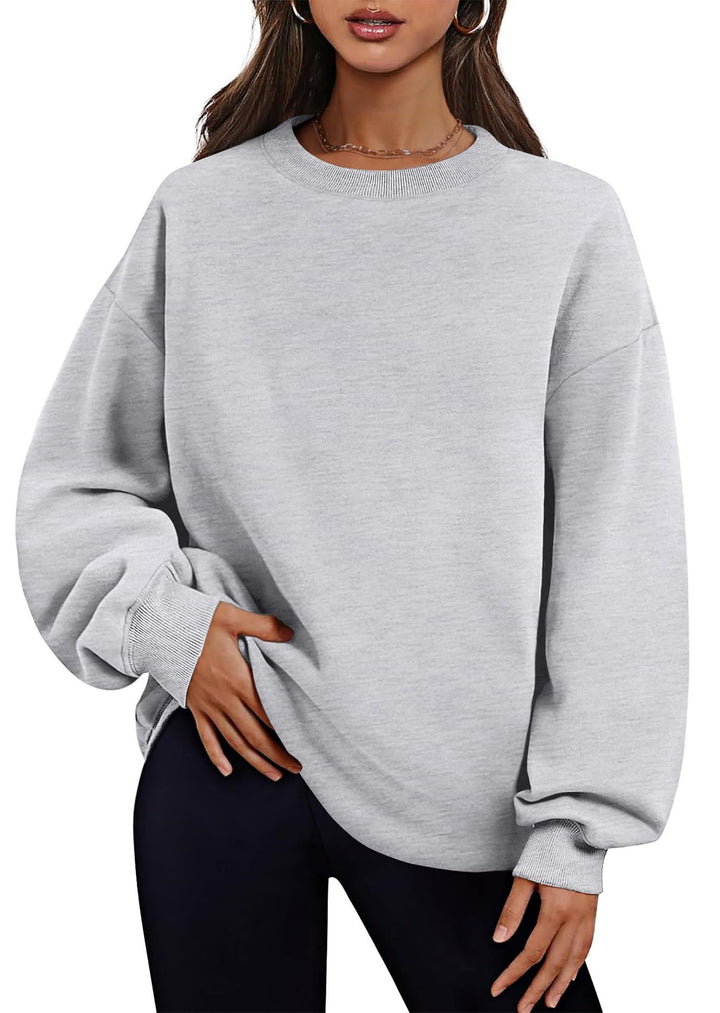 Damen nan verlängertes Oversize Rundhalspullover mit seitlichen Eingrifftaschen, Rippbündchen und überschnittener Schulter Drune