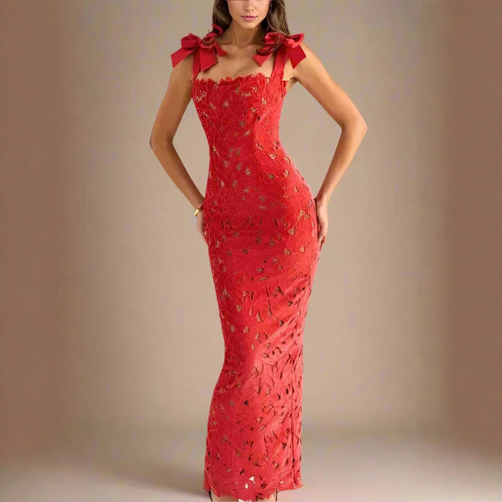 Damen Elegantes Spitzenkleid mit Schleifenärmel Drune