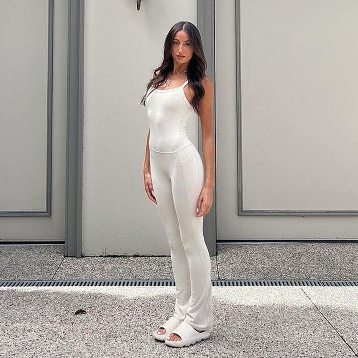 Damen Eleganter Jumpsuit mit trägerlosem Oberteil und praktischen Taschen Drune