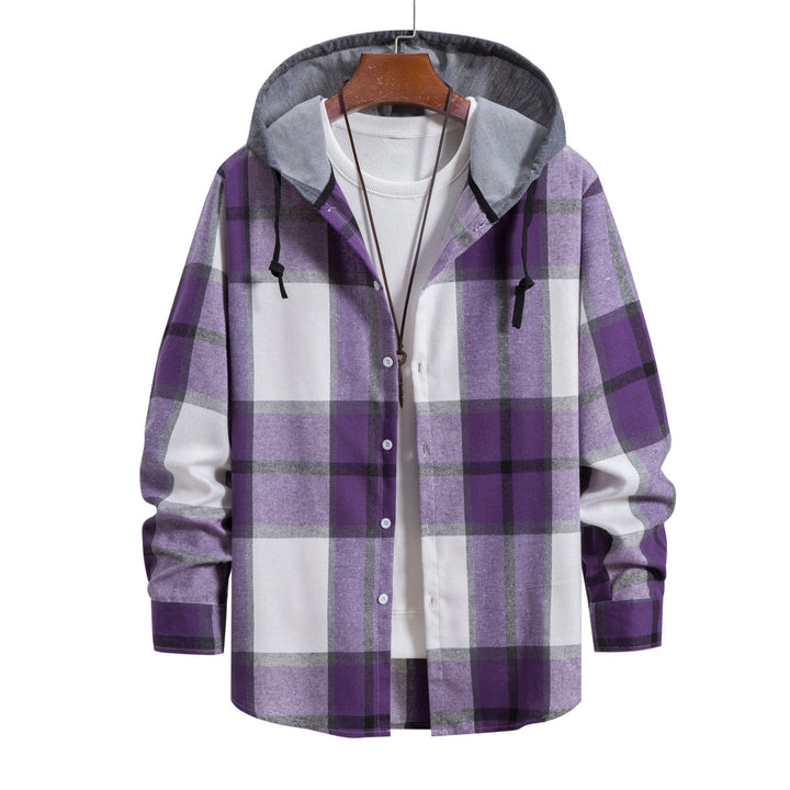 Herren lässige Flanell-Hemdjacke mit Kapuze und grafischem Karomuster Drune