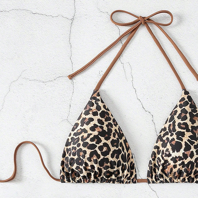 Damen Dreieck-Bikini mit Leo-Muster und verstellbaren Bindebändern Drune