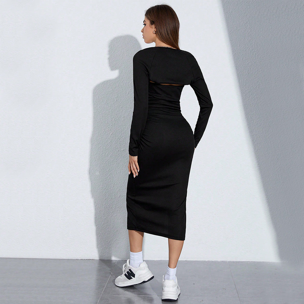 Damen elegantes Maxikleid mit Raffungen und seitlichem Schlitz Drune