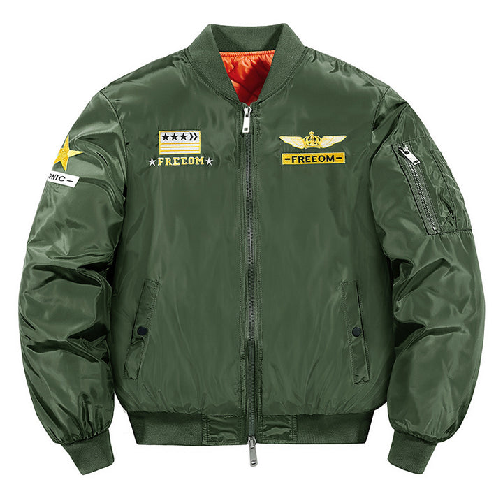 Herren  bestickte gepatchte isolierte Nylon Flug Bomberjacke mit gerippten Abschlüssen Drune