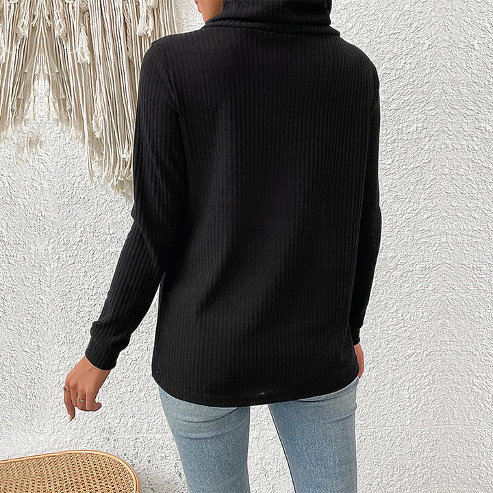 Damen gerippter Rollkragenpullover mit asymmetrischer Knopfleiste und taillierter Silhouette Drune