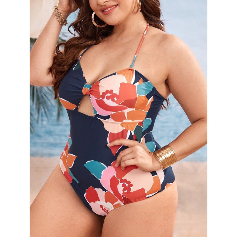 Damen Einteiler Badeanzug mit floralem Cut-Out und verstellbaren Trägern Drune