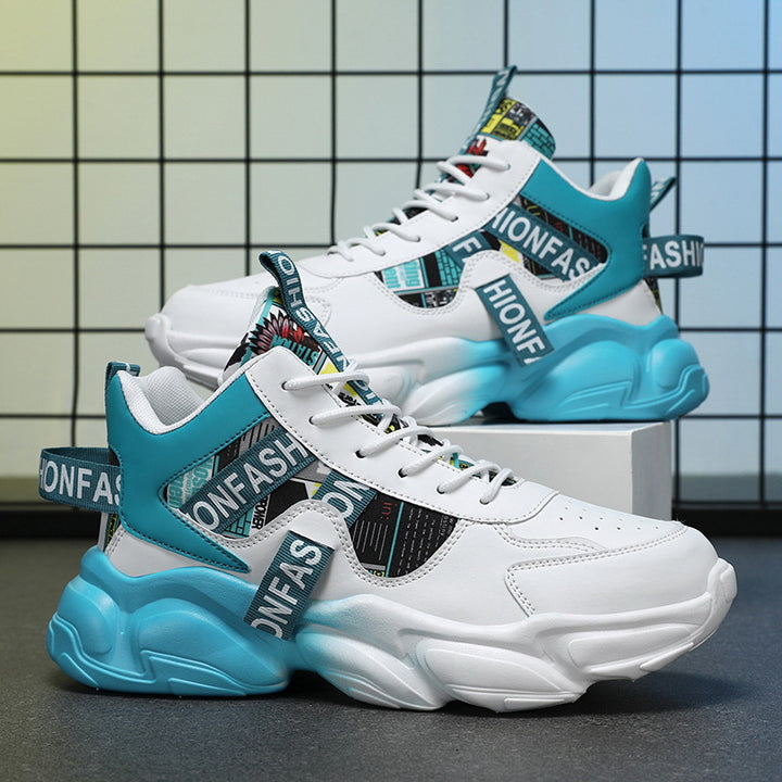 Unisex modische Plateau‑Chunky‑Sneaker mit grafischem Print, verstärkter Fersenlasche und dämpfender Hohlkammersohle Drune