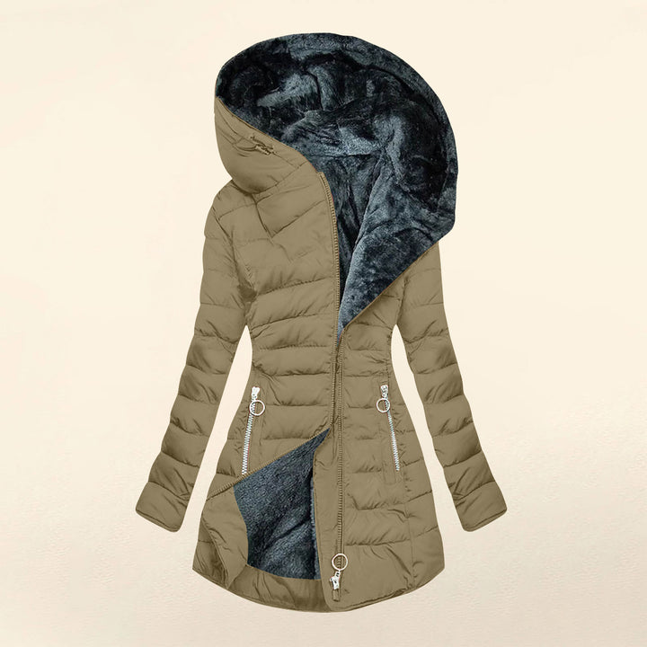 Damen Lange gefütterte Winterjacke mit hohem Kragen und kuscheligem Innenfutter Drune