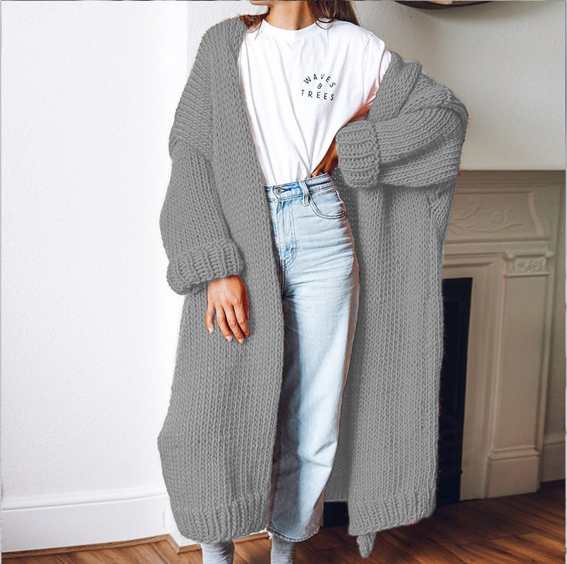 Damen Oversized Strickmantel mit Taschen und grober Textur Drune