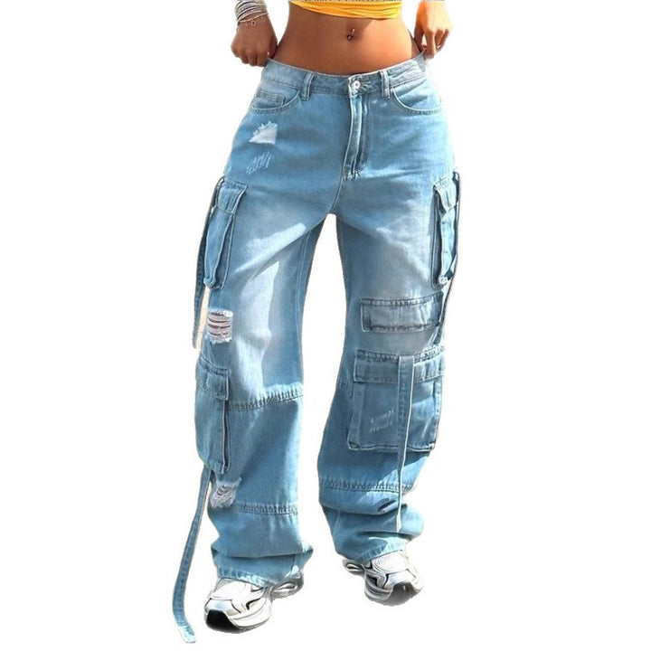 Damen Cargo-Jeanshose im weiten Baggy-Schnitt mit Mehrfach‑Cargotaschen Drune